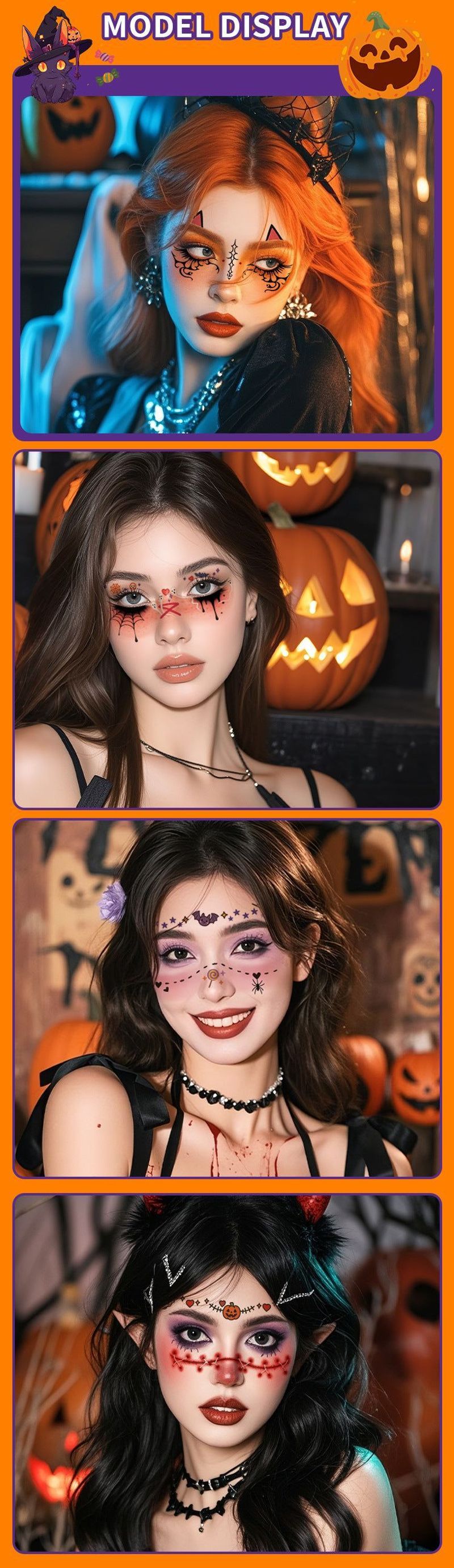 New Style Beautiful Ghost Haunted Halloween Tattoo Sticker Witch Playful Cute Ghost Makeup Face Waterproof Tattoo Sticker