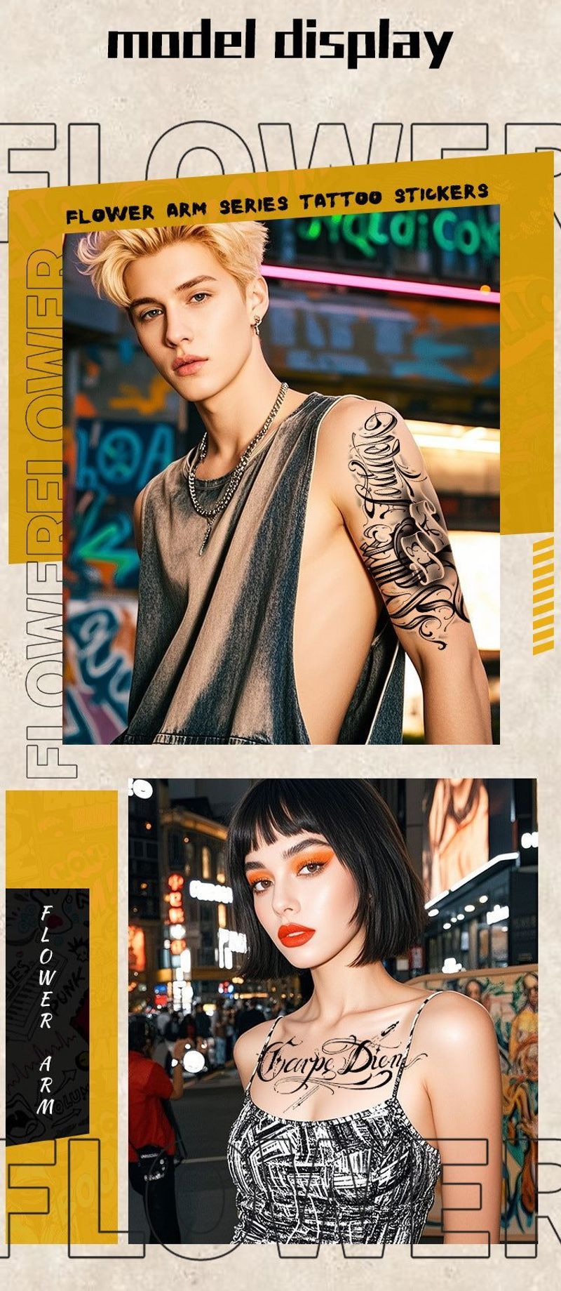 New Single Black Tattoo Sticker Waterproof Men's And Women's Small Arm Flower Arm Distinctive Lasting High-end Sense Internet Celebrated Lasting Tattoo  Fashion