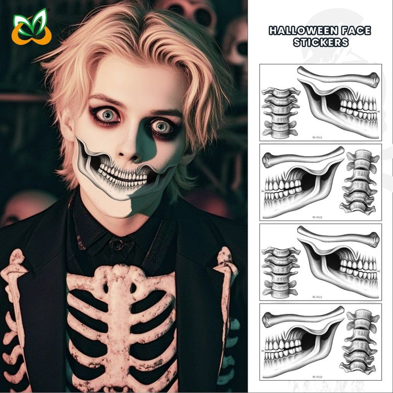 Halloween Mouth Collarbone Makeup Sticker Vampire Skull Lip Decoration Thriller Tattoo Sticker
