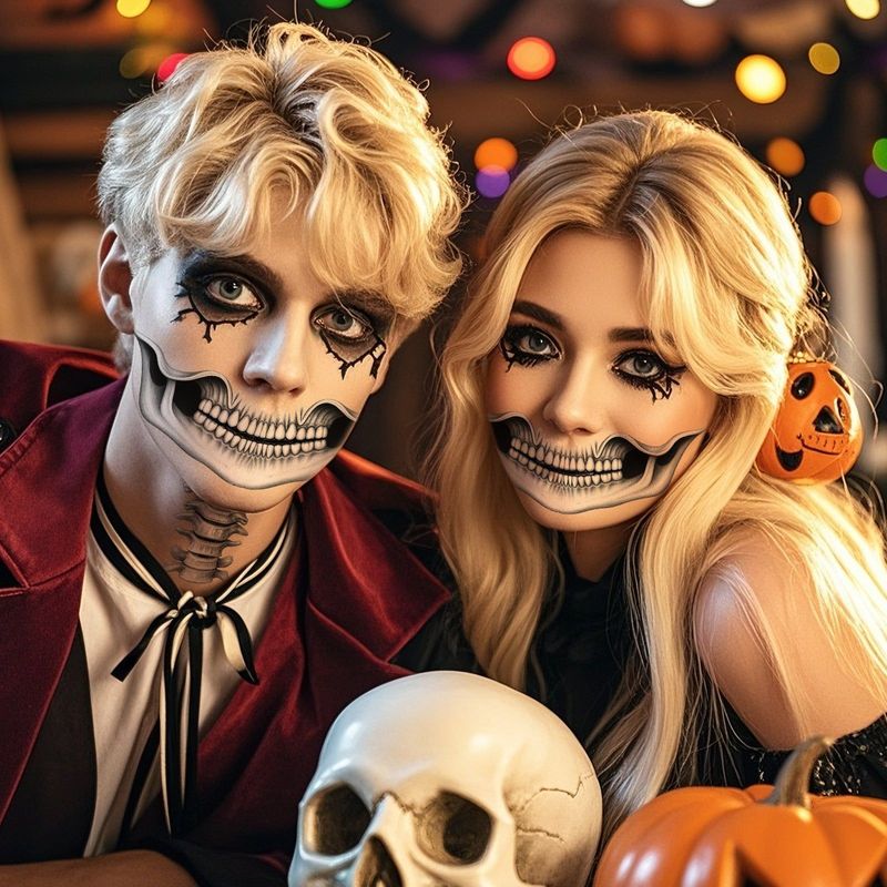 Halloween Mouth Collarbone Makeup Sticker Vampire Skull Lip Decoration Thriller Tattoo Sticker