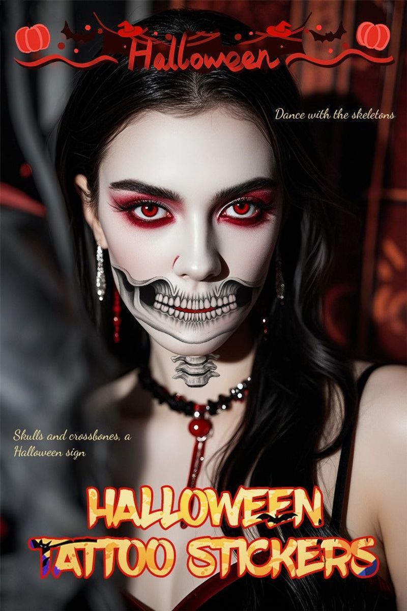 Halloween Mouth Collarbone Makeup Sticker Vampire Skull Lip Decoration Thriller Tattoo Sticker