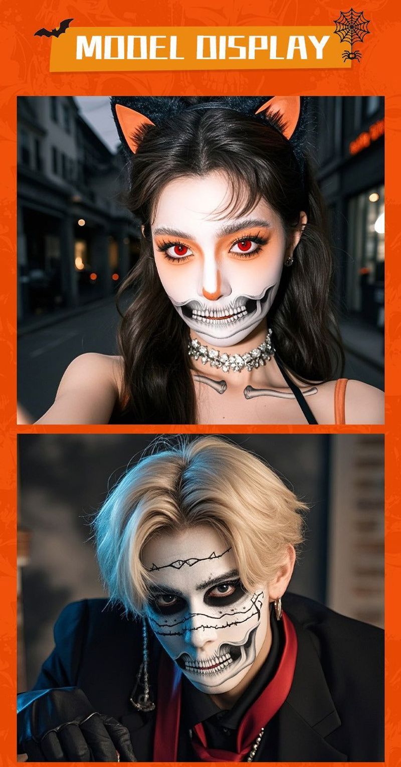 Halloween Mouth Collarbone Makeup Sticker Vampire Skull Lip Decoration Thriller Tattoo Sticker