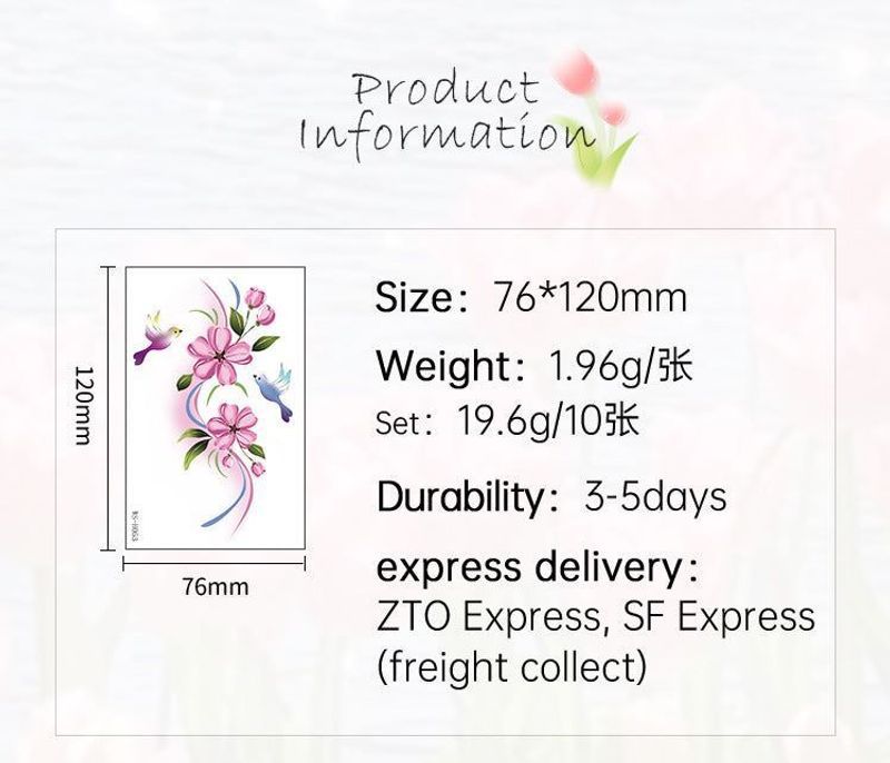 New Flower Tattoo Sticker Waterproof Sweat Summer Decoration Beautiful High-end Simulation Personalized Tattoo Sticker Fashion
