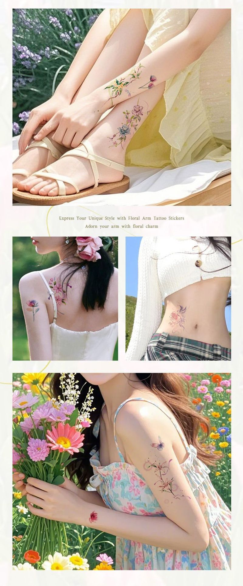 New Flower Tattoo Sticker Waterproof Sweat Summer Decoration Beautiful High-end Simulation Personalized Tattoo Sticker Fashion