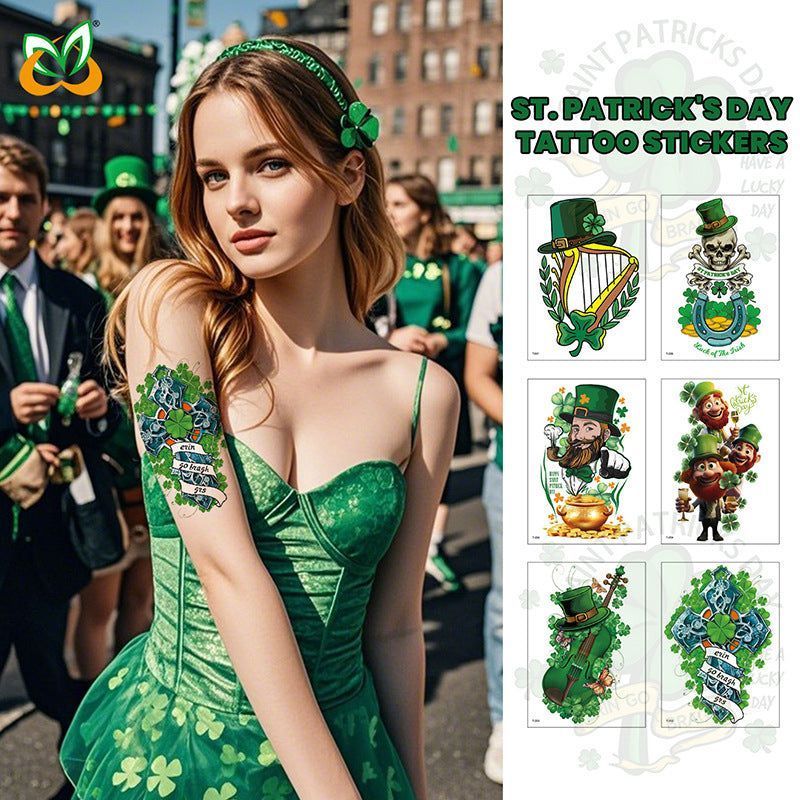 New Irish National Day Tattoo Sticker St Patrick's Day Party Party Disposable Men's And Women's Flower Arm Fashion
