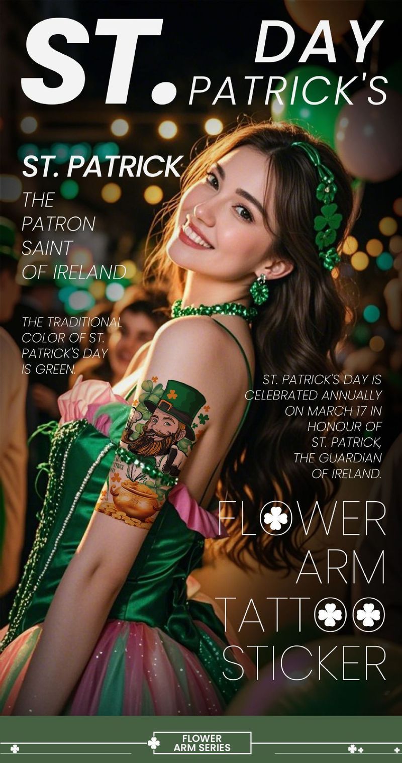 New Irish National Day Tattoo Sticker St Patrick's Day Party Party Disposable Men's And Women's Flower Arm Fashion