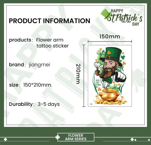 New Irish National Day Tattoo Sticker St Patrick's Day Party Party Disposable Men's And Women's Flower Arm Fashion