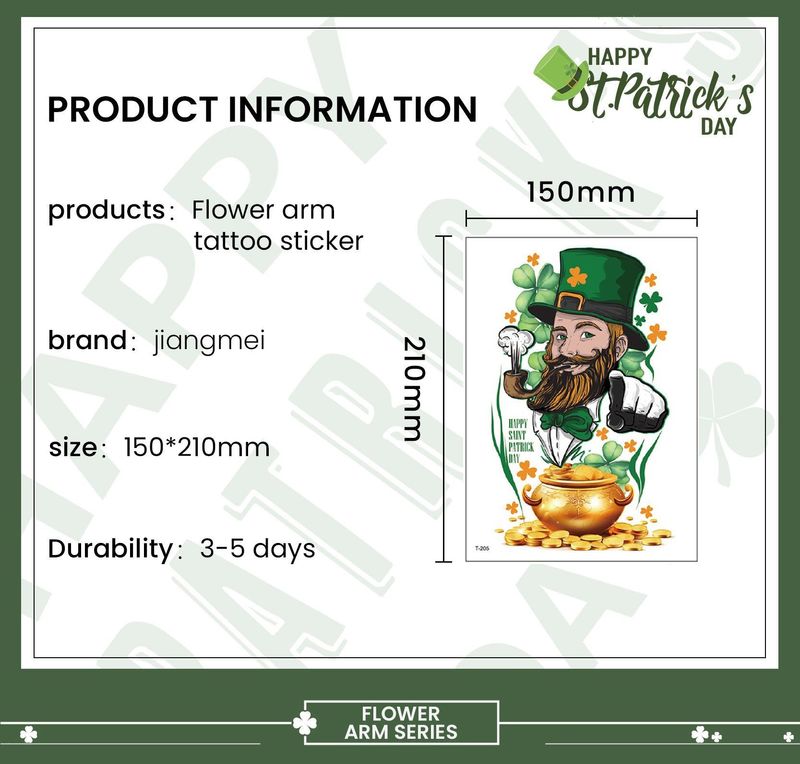 New Irish National Day Tattoo Sticker St Patrick's Day Party Party Disposable Men's And Women's Flower Arm Fashion