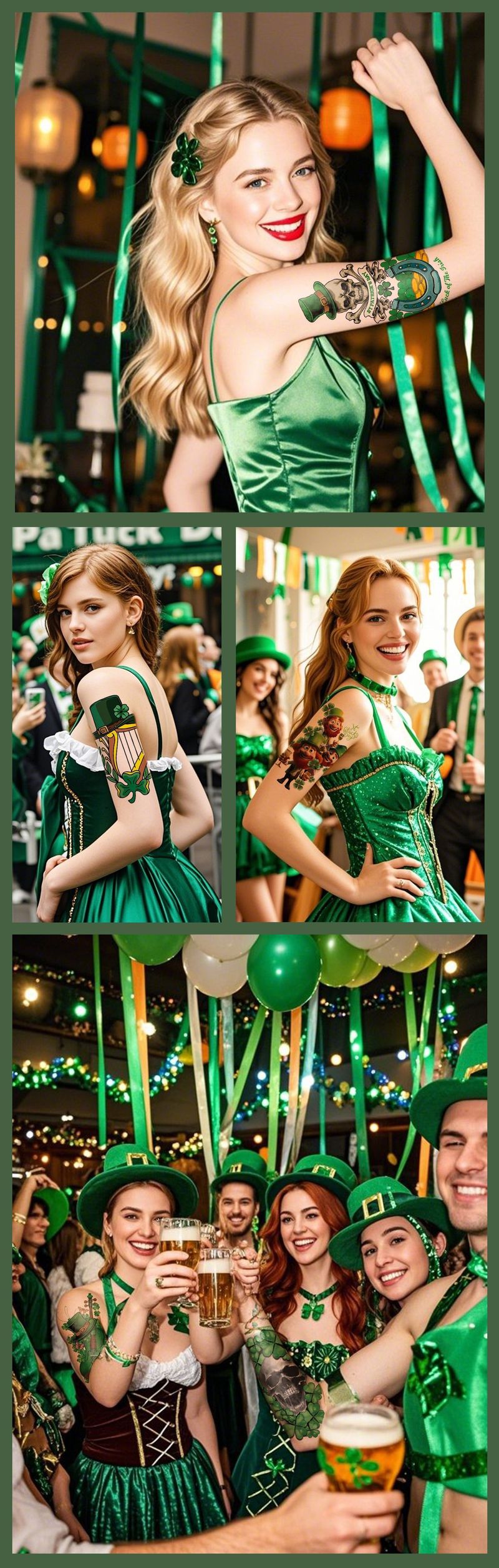 New Irish National Day Tattoo Sticker St Patrick's Day Party Party Disposable Men's And Women's Flower Arm Fashion