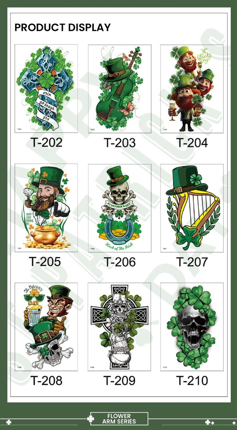 New Irish National Day Tattoo Sticker St Patrick's Day Party Party Disposable Men's And Women's Flower Arm Fashion