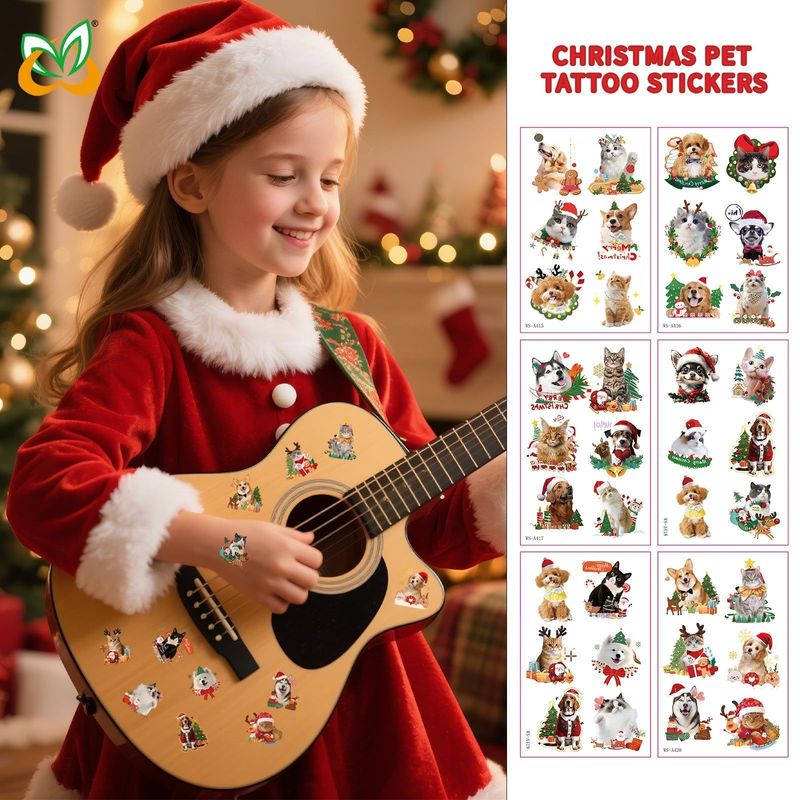 Christmas New Animal Decoration Tattoo Sticker Party Holiday Cat Dog Decoration Home Holiday Party Decoration