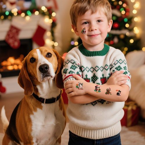 Christmas New Animal Decoration Tattoo Sticker Party Holiday Cat Dog Decoration Home Holiday Party Decoration