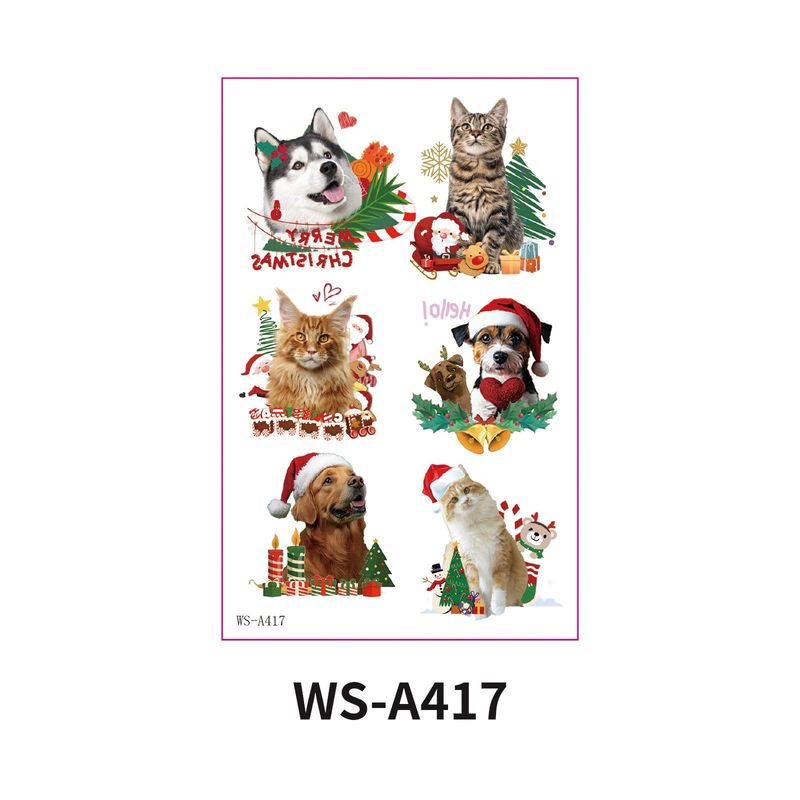 Christmas New Animal Decoration Tattoo Sticker Party Holiday Cat Dog Decoration Home Holiday Party Decoration