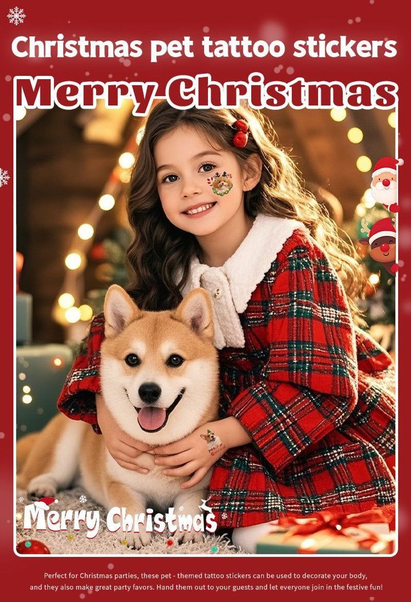 Christmas New Animal Decoration Tattoo Sticker Party Holiday Cat Dog Decoration Home Holiday Party Decoration