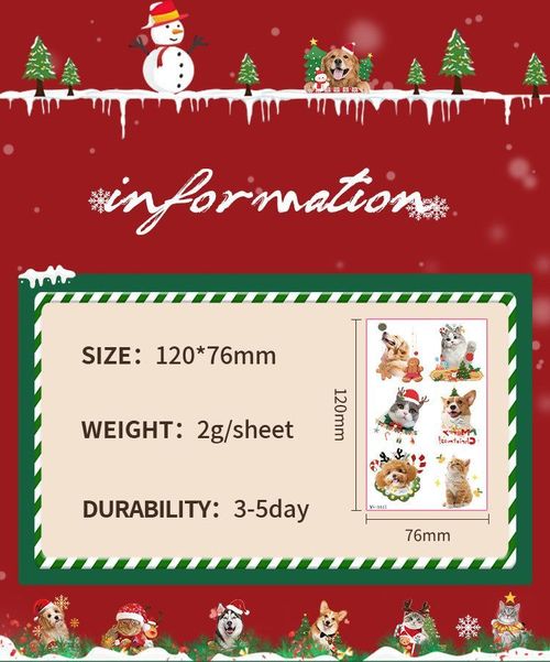 Christmas New Animal Decoration Tattoo Sticker Party Holiday Cat Dog Decoration Home Holiday Party Decoration
