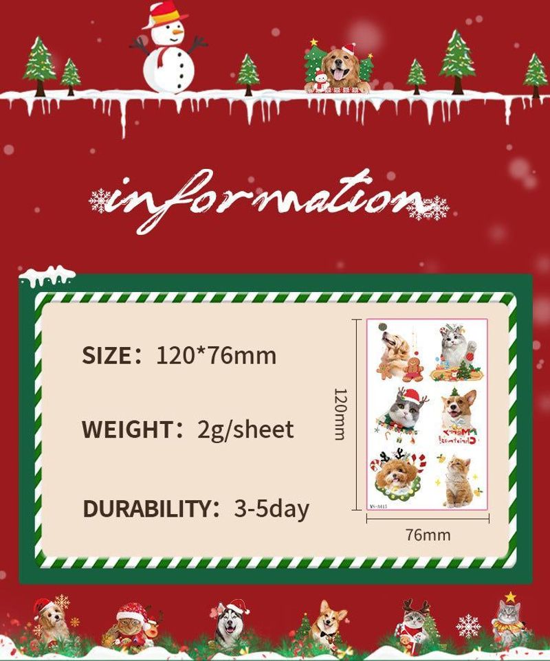 Christmas New Animal Decoration Tattoo Sticker Party Holiday Cat Dog Decoration Home Holiday Party Decoration