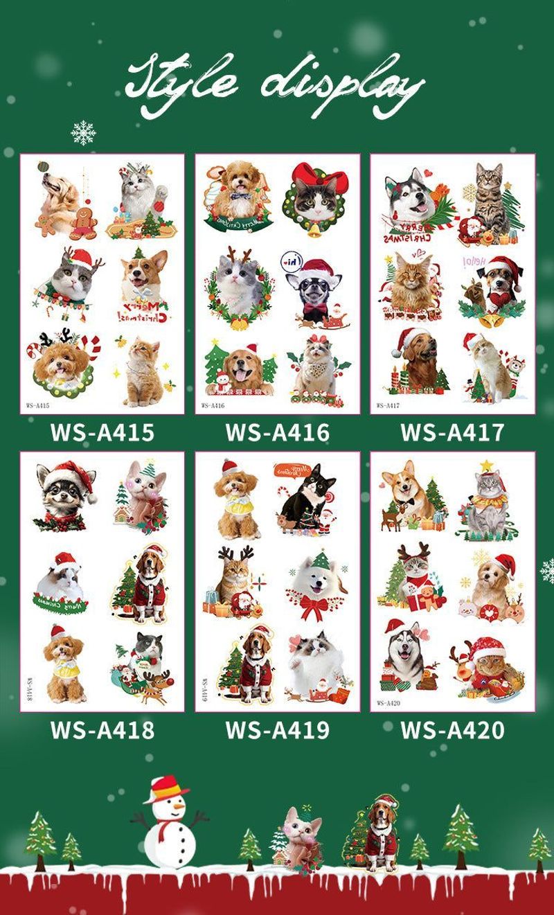 Christmas New Animal Decoration Tattoo Sticker Party Holiday Cat Dog Decoration Home Holiday Party Decoration