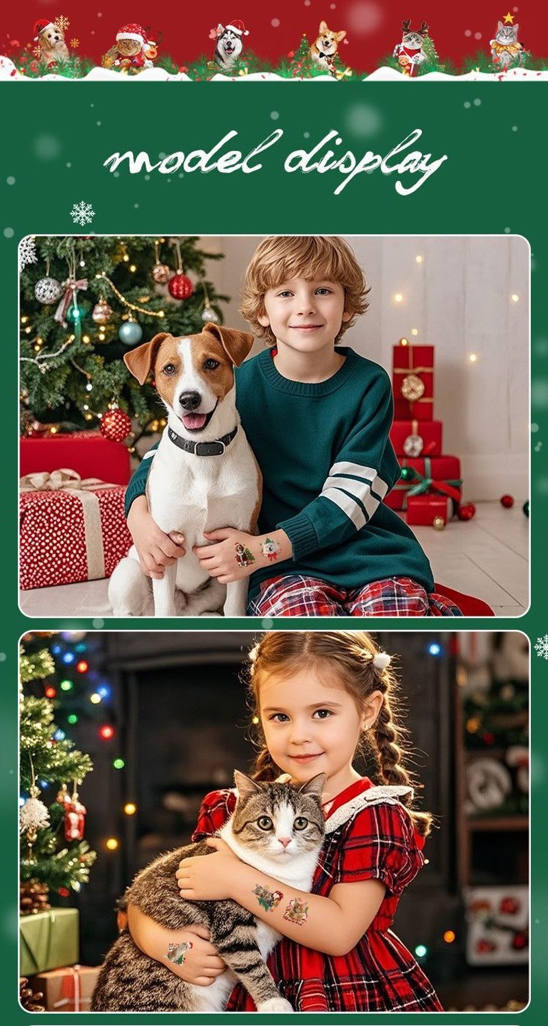 Christmas New Animal Decoration Tattoo Sticker Party Holiday Cat Dog Decoration Home Holiday Party Decoration