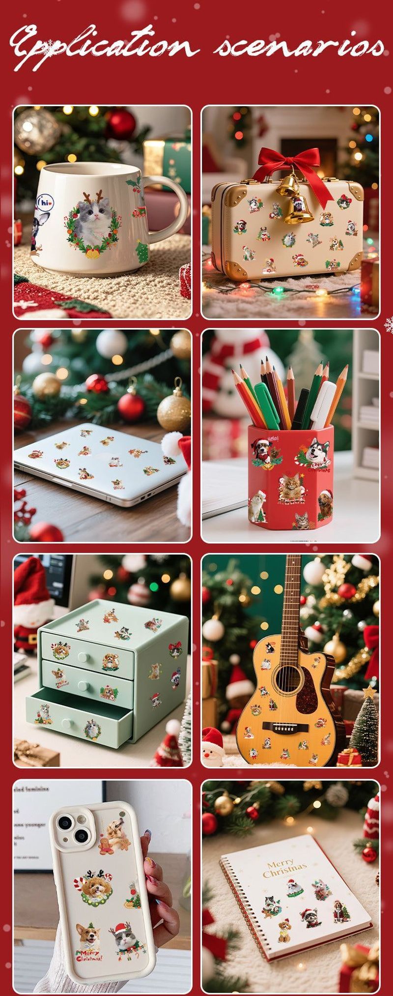 Christmas New Animal Decoration Tattoo Sticker Party Holiday Cat Dog Decoration Home Holiday Party Decoration