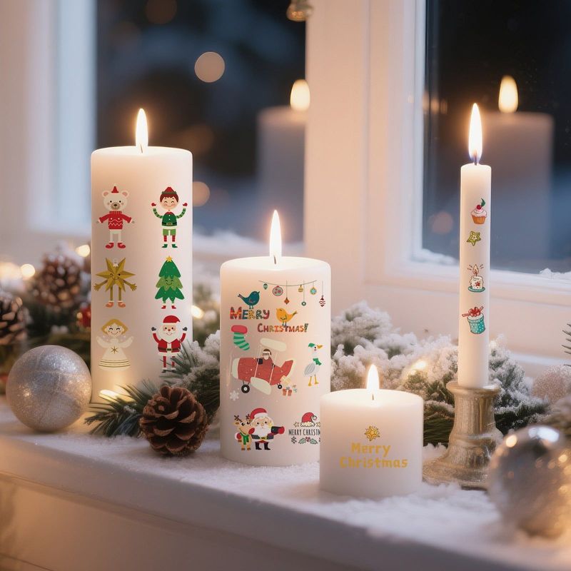 Creative Christmas Candle Tattoo Sticker DIY Candle Water Sticker Gift Box Waterproof Party Temporary Tattoo Sticker