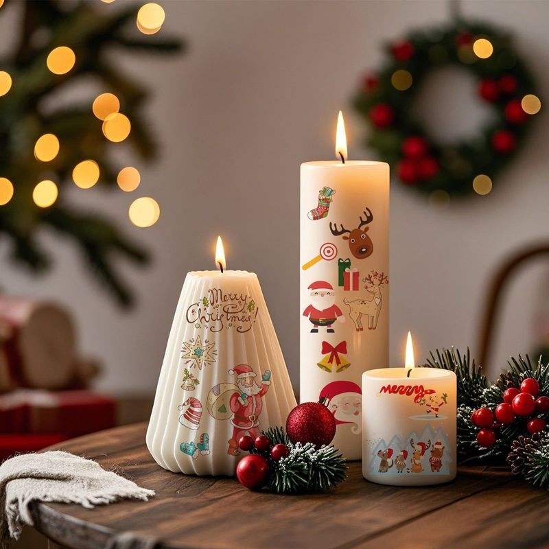 Creative Christmas Candle Tattoo Sticker DIY Candle Water Sticker Gift Box Waterproof Party Temporary Tattoo Sticker