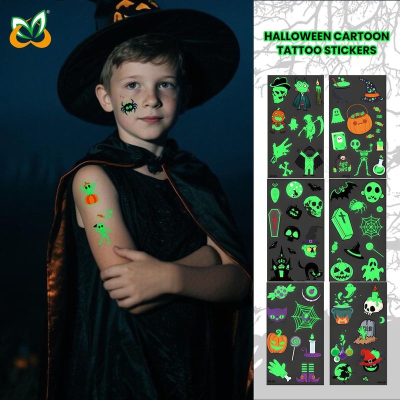 New Cartoon Halloween Luminous Tattoo Sticker Million Children Party Holiday Green Glow Temporary Decorative Tattoo Night light