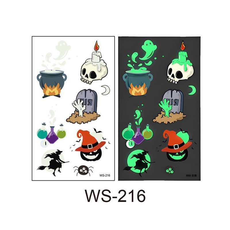 New Cartoon Halloween Luminous Tattoo Sticker Million Children Party Holiday Green Glow Temporary Decorative Tattoo Night light