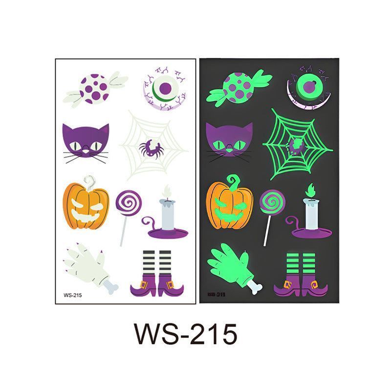 New Cartoon Halloween Luminous Tattoo Sticker Million Children Party Holiday Green Glow Temporary Decorative Tattoo Night light