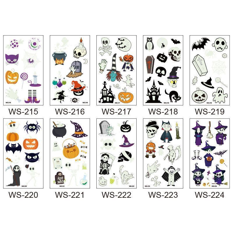 New Cartoon Halloween Luminous Tattoo Sticker Million Children Party Holiday Green Glow Temporary Decorative Tattoo Night light