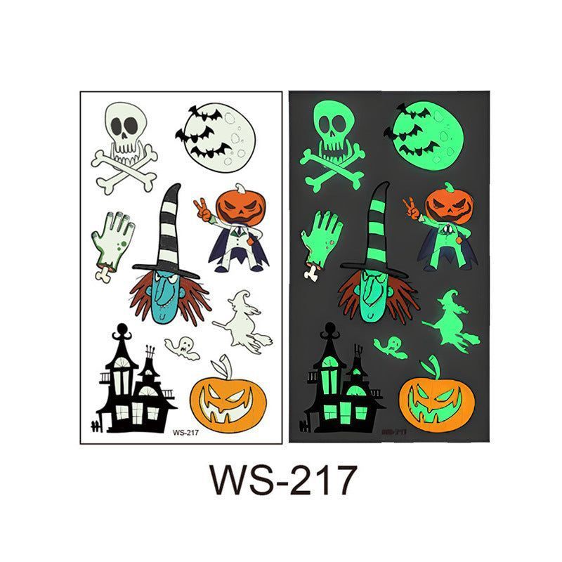 New Cartoon Halloween Luminous Tattoo Sticker Million Children Party Holiday Green Glow Temporary Decorative Tattoo Night light