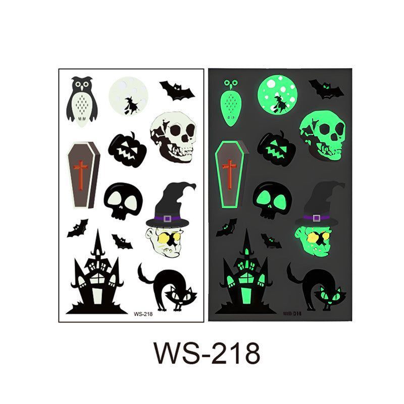 New Cartoon Halloween Luminous Tattoo Sticker Million Children Party Holiday Green Glow Temporary Decorative Tattoo Night light