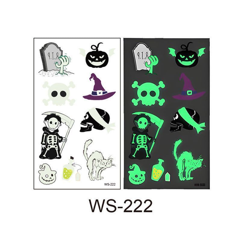 New Cartoon Halloween Luminous Tattoo Sticker Million Children Party Holiday Green Glow Temporary Decorative Tattoo Night light
