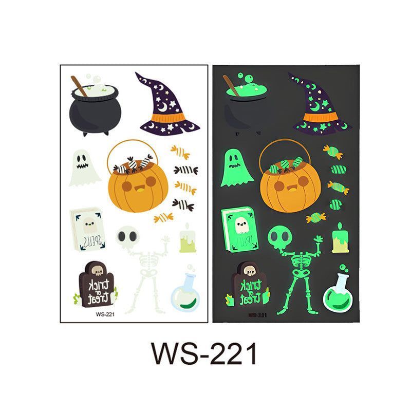 New Cartoon Halloween Luminous Tattoo Sticker Million Children Party Holiday Green Glow Temporary Decorative Tattoo Night light