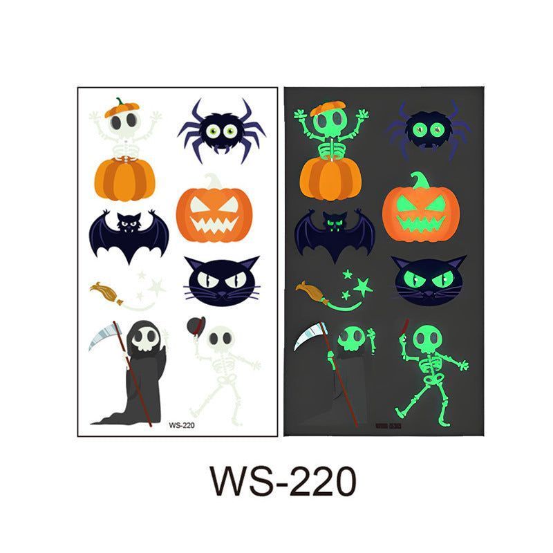 New Cartoon Halloween Luminous Tattoo Sticker Million Children Party Holiday Green Glow Temporary Decorative Tattoo Night light