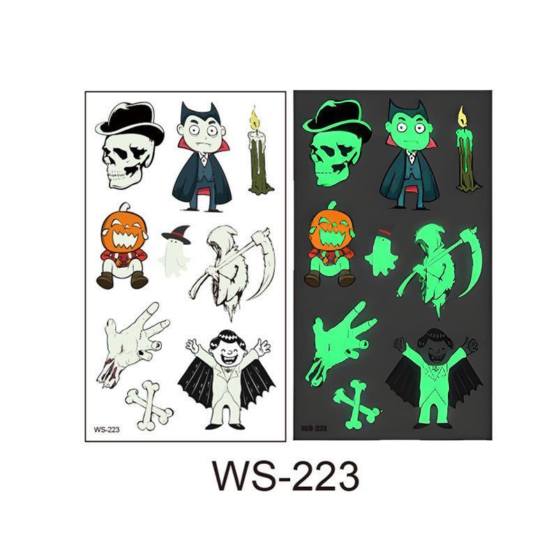 New Cartoon Halloween Luminous Tattoo Sticker Million Children Party Holiday Green Glow Temporary Decorative Tattoo Night light