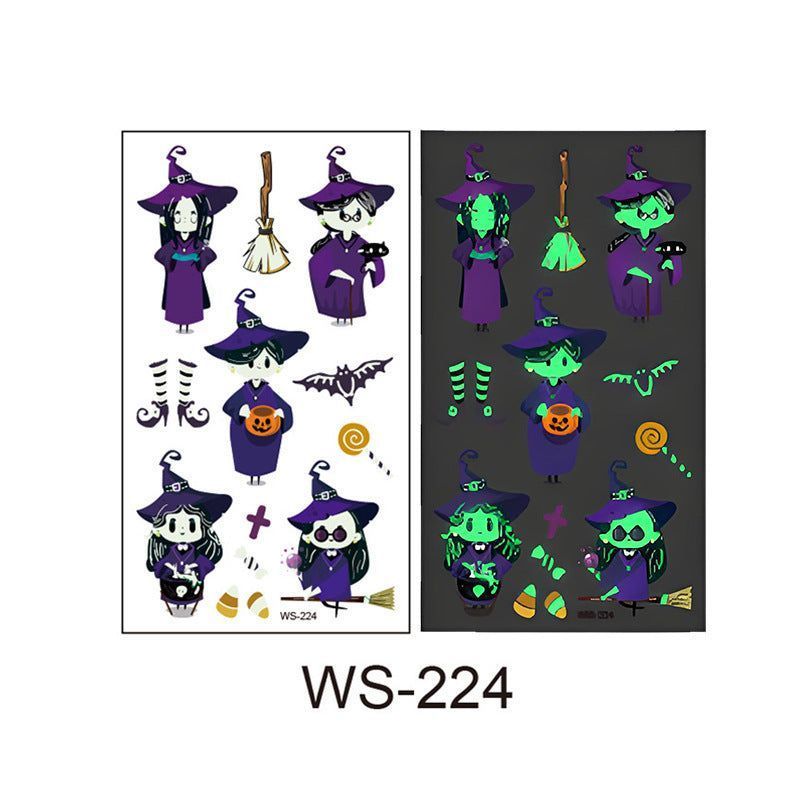 New Cartoon Halloween Luminous Tattoo Sticker Million Children Party Holiday Green Glow Temporary Decorative Tattoo Night light