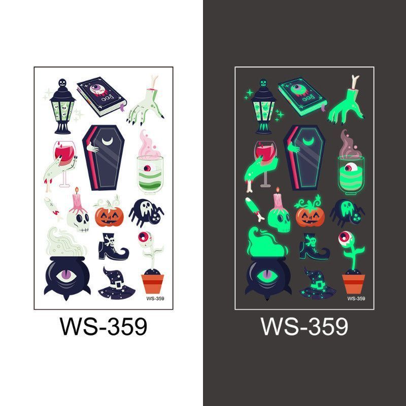 New Cartoon Halloween Luminous Tattoo Sticker Million Children Party Holiday Green Glow Temporary Decorative Tattoo Night light
