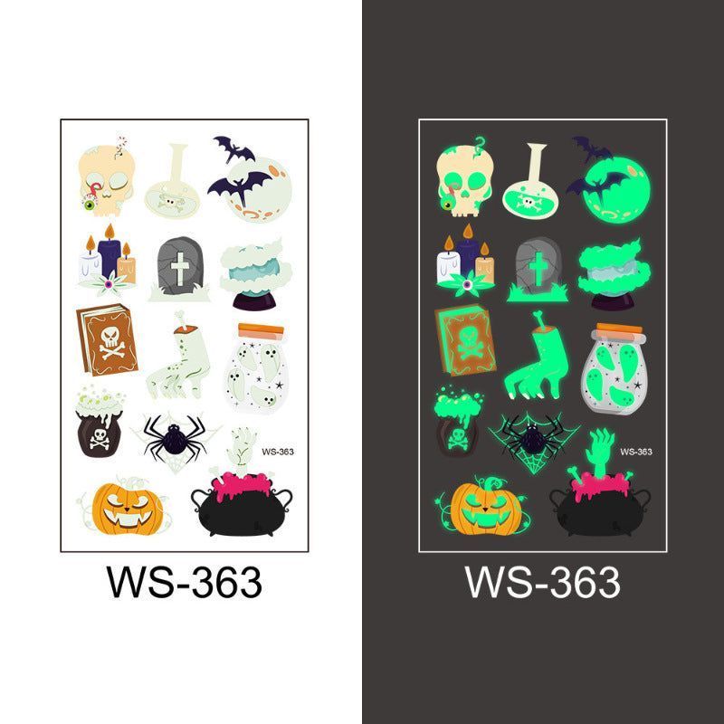 New Cartoon Halloween Luminous Tattoo Sticker Million Children Party Holiday Green Glow Temporary Decorative Tattoo Night light