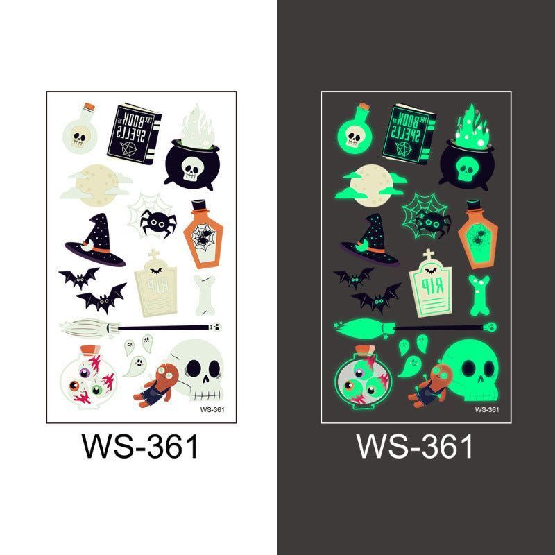 New Cartoon Halloween Luminous Tattoo Sticker Million Children Party Holiday Green Glow Temporary Decorative Tattoo Night light