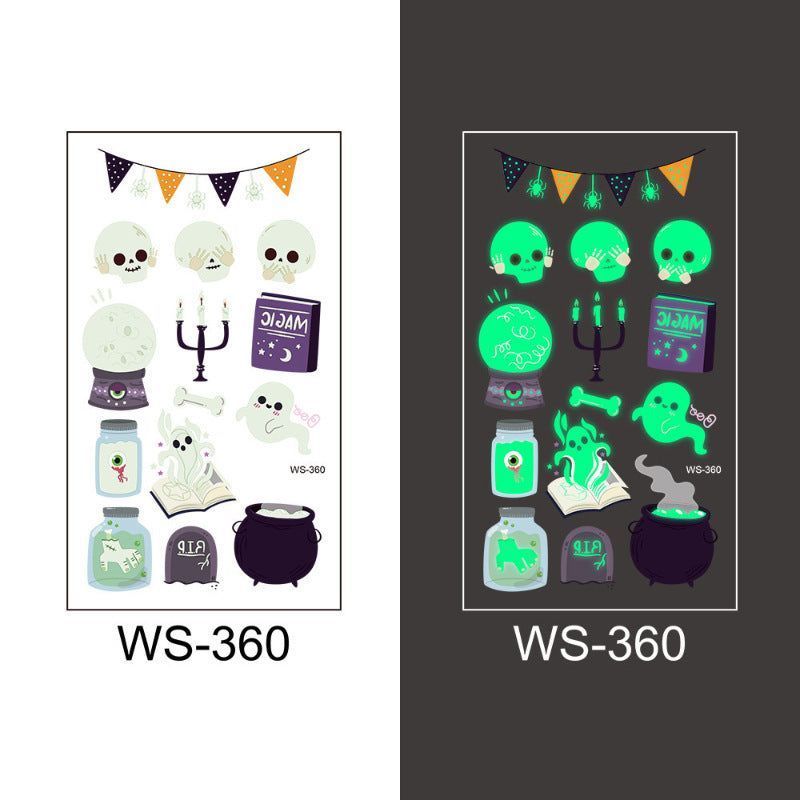 New Cartoon Halloween Luminous Tattoo Sticker Million Children Party Holiday Green Glow Temporary Decorative Tattoo Night light