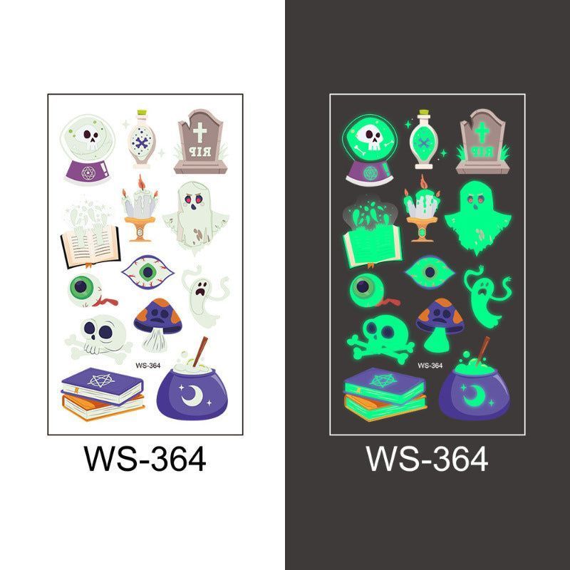 New Cartoon Halloween Luminous Tattoo Sticker Million Children Party Holiday Green Glow Temporary Decorative Tattoo Night light
