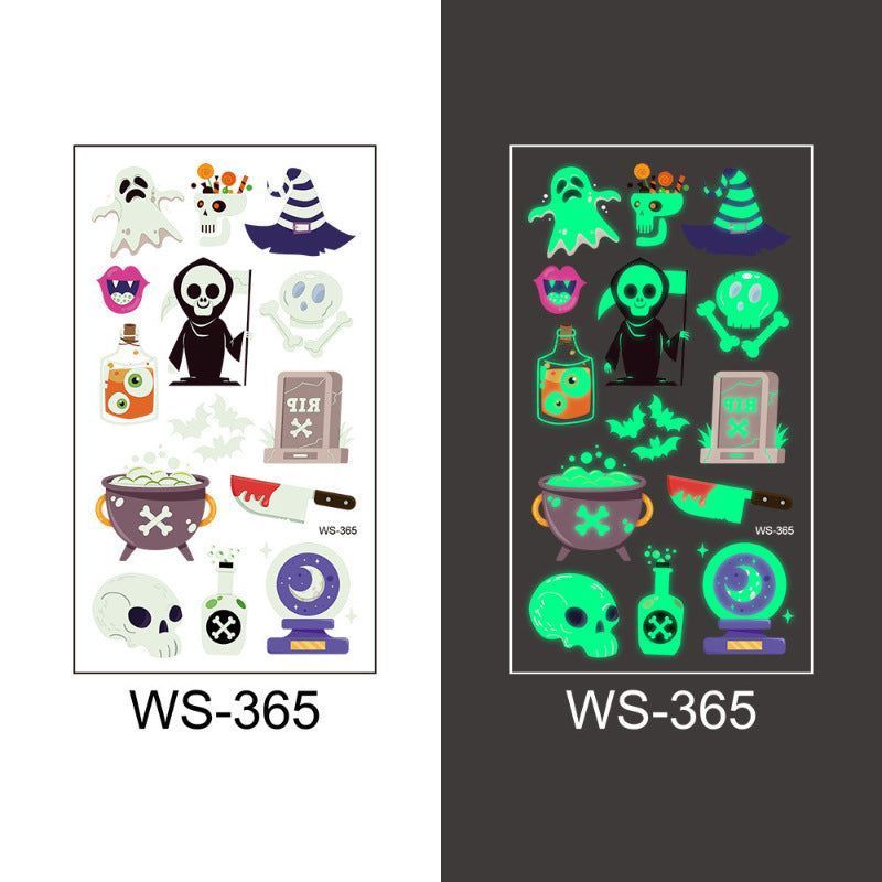 New Cartoon Halloween Luminous Tattoo Sticker Million Children Party Holiday Green Glow Temporary Decorative Tattoo Night light