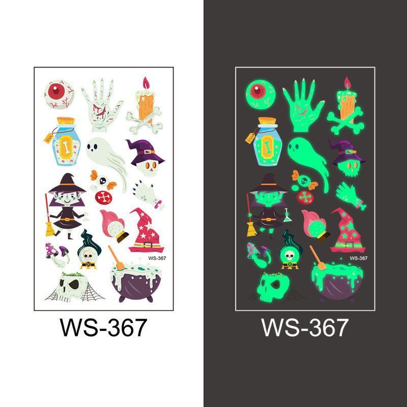 New Cartoon Halloween Luminous Tattoo Sticker Million Children Party Holiday Green Glow Temporary Decorative Tattoo Night light