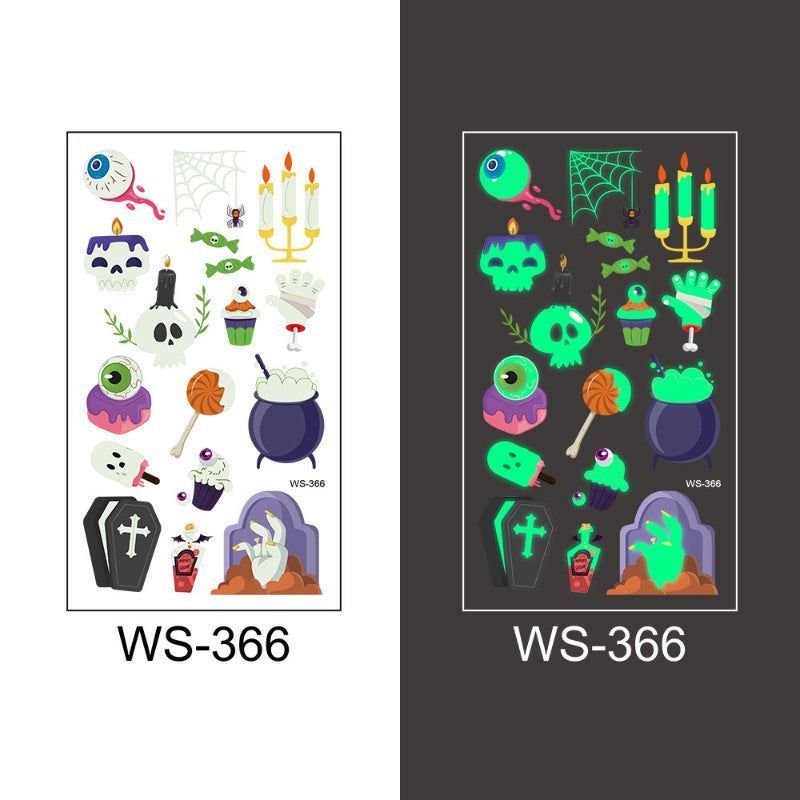 New Cartoon Halloween Luminous Tattoo Sticker Million Children Party Holiday Green Glow Temporary Decorative Tattoo Night light