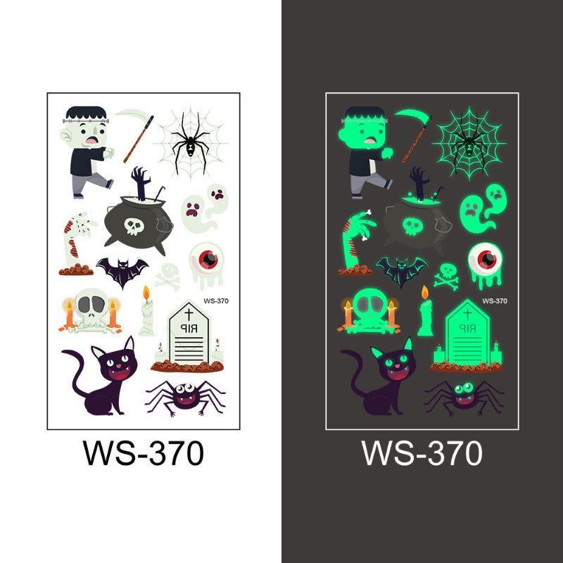 New Cartoon Halloween Luminous Tattoo Sticker Million Children Party Holiday Green Glow Temporary Decorative Tattoo Night light