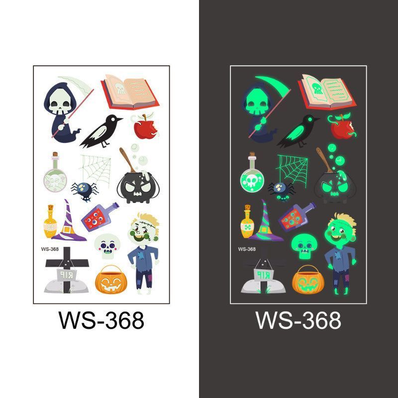 New Cartoon Halloween Luminous Tattoo Sticker Million Children Party Holiday Green Glow Temporary Decorative Tattoo Night light