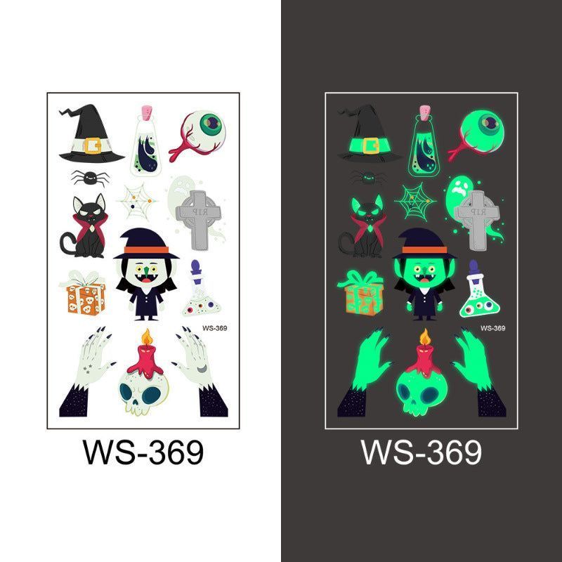 New Cartoon Halloween Luminous Tattoo Sticker Million Children Party Holiday Green Glow Temporary Decorative Tattoo Night light