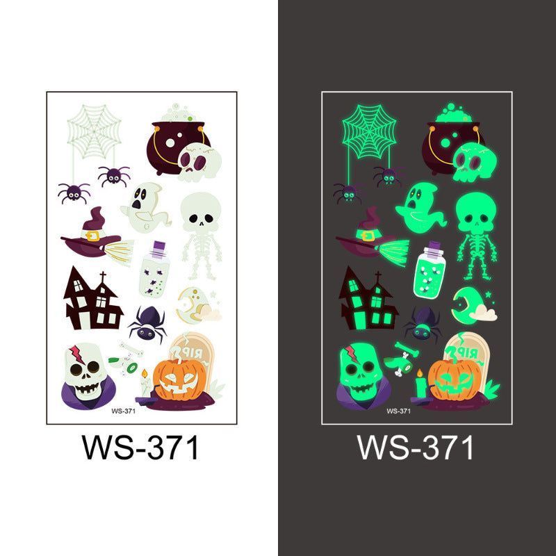 New Cartoon Halloween Luminous Tattoo Sticker Million Children Party Holiday Green Glow Temporary Decorative Tattoo Night light