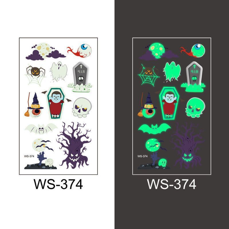 New Cartoon Halloween Luminous Tattoo Sticker Million Children Party Holiday Green Glow Temporary Decorative Tattoo Night light