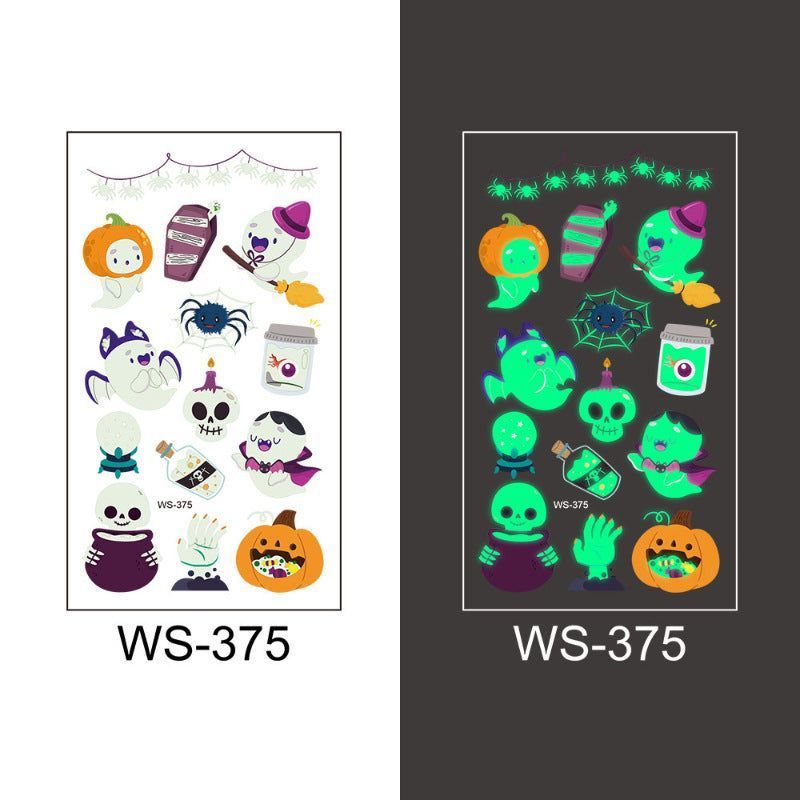 New Cartoon Halloween Luminous Tattoo Sticker Million Children Party Holiday Green Glow Temporary Decorative Tattoo Night light
